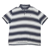 TOMMY HILFIGER Mens Blue & Grey Striped Short Sleeve Polo Shirt XL Cotton Blend