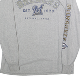 MAJESTIC Mens Grey Brewers Graphic T-Shirt Long Sleeve Crew Neck Milwaukee MLB
