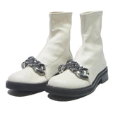 CHARLES & KEITH Womens Ankle Boots White Leather UK 4 Stylish Chunky Chain