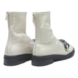 CHARLES & KEITH Womens Ankle Boots White Leather UK 4 Stylish Chunky Chain