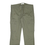 PIER ONE Mens Cotton Blend Slim Cargo Green Trousers W34 L32 Zip Pockets