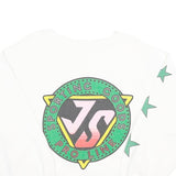 Womens White Sweatshirt With Green Stars Cotton Blend Crew Neck XL Casual