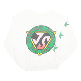 Womens White Sweatshirt With Green Stars Cotton Blend Crew Neck XL Casual