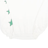 Womens White Sweatshirt With Green Stars Cotton Blend Crew Neck XL Casual