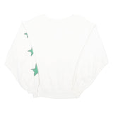 Womens White Sweatshirt With Green Stars Cotton Blend Crew Neck XL Casual