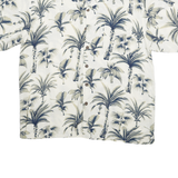 POINT ZERO Mens White & Grey Hawaiian Rayon Shirt L Palm Print Casual