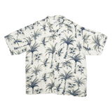 POINT ZERO Mens White & Grey Hawaiian Rayon Shirt L Palm Print Casual