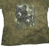 THE MOUNTAIN Womens Green Tie Dye Bear Graphic T-Shirt L Short Sleeve Crew Neck