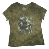 THE MOUNTAIN Womens Green Tie Dye Bear Graphic T-Shirt L Short Sleeve Crew Neck