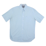 TOMMY HILFIGER Mens Blue & Green Striped Shirt M Button Down Pockets Cotton