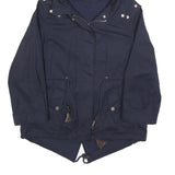 ZARA WOMAN Womens Navy Blue Cotton Blend Hooded Jacket S Zip Casual Outerwear