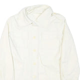 Womens White Cotton Blend Button Jacket L Plain Classic Spacious Pockets