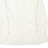 Womens White Cotton Blend Button Jacket L Plain Classic Spacious Pockets
