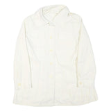 Womens White Cotton Blend Button Jacket L Plain Classic Spacious Pockets
