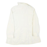 Womens White Cotton Blend Button Jacket L Plain Classic Spacious Pockets