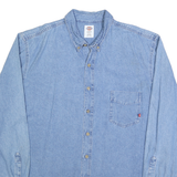 DICKIES Mens Blue Denim Button Down Shirt 2XL Cotton Blend Workwear Casual