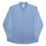 DICKIES Mens Blue Denim Button Down Shirt 2XL Cotton Blend Workwear Casual