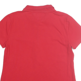 TOMMY HILFIGER Womens Red Short Sleeve Plain Polo Shirt L Cotton Blend Casual