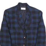 DELMOD Womens Blue & Black Checked Wool Blend Blazer Jacket M Formal