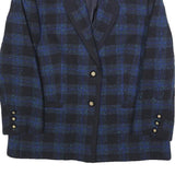 DELMOD Womens Blue & Black Checked Wool Blend Blazer Jacket M Formal