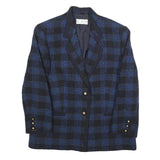 DELMOD Womens Blue & Black Checked Wool Blend Blazer Jacket M Formal