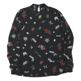 ZARA Womens Black Printed Long Sleeve Round Neck Top M Stylish Comfortable