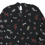 ZARA Womens Black Printed Long Sleeve Round Neck Top M Stylish Comfortable