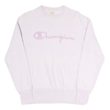 CHAMPION REVERSE WEAVE Womens White Lilac Crew Neck M Signature Logo Sweatshirt
