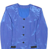 Womens Blue Synthetic Jacket M Plain Button Closure Elegant Lightweight