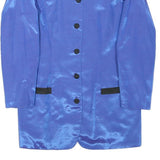 Womens Blue Synthetic Jacket M Plain Button Closure Elegant Lightweight