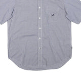 NAUTICA Mens Blue & White Check Shirt L Cotton Blend Comfortable Casual