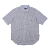 NAUTICA Mens Blue & White Check Shirt L Cotton Blend Comfortable Casual