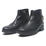 TOMMY HILFIGER Womens Black Leather Ankle Boots UK 4 Buckle Detail Stylish