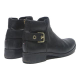 TOMMY HILFIGER Womens Black Leather Ankle Boots UK 4 Buckle Detail Stylish