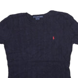 POLO SPORT RALPH LAUREN Womens Navy Patterned Jumper Crew Neck Cable Knit L