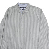 TOMMY HILFIGER Mens Grey & White Striped Shirt L Classic Fit Button Down Cotton
