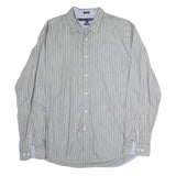 TOMMY HILFIGER Mens Grey & White Striped Shirt L Classic Fit Button Down Cotton