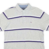 TOMMY HILFIGER Mens Grey & Purple Striped Short Sleeve Polo Shirt M Casual