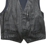 CONWELL Mens Black Leather Waistcoat XL Button Woven Classic Vest