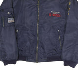 American City Mens Navy Blue Street Logo Bomber Jacket L Polyester Zip