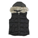 ZARA Womens Black & Grey Puffer Sleeveless Jacket M Polyester Blend Zip Hooded