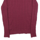TOMMY HILFIGER Womens Maroon Patterned Jumper Crew Neck Cable Knit M Cotton