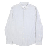 VERSACE Mens White & Grey Stripe Cotton Blend Shirt M Classic Fit Long Sleeve