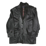 VERA PELLE Womens Black Faux Leather Button Jacket M Leather Plain Button