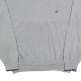 NAUTICA Mens Grey Cotton Plain V-Neck Regular Fit Jumper L Casual Classic