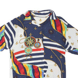 Womens Blue & White Nautical Print Short Sleeve Shirt L Cotton Blend Summer