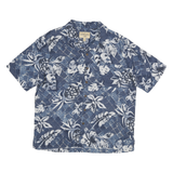 HAVANA JACKS Mens Blue Hawaiian Shirt L Silk Tropical Print Summer Casual