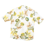 VANITY Womens White Green Yellow Hawaii Print Shirt M Summer Casual