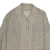 Womens Cream Brown Printed Button Down Long Sleeve Shirt M