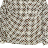 Womens Cream Brown Printed Button Down Long Sleeve Shirt M